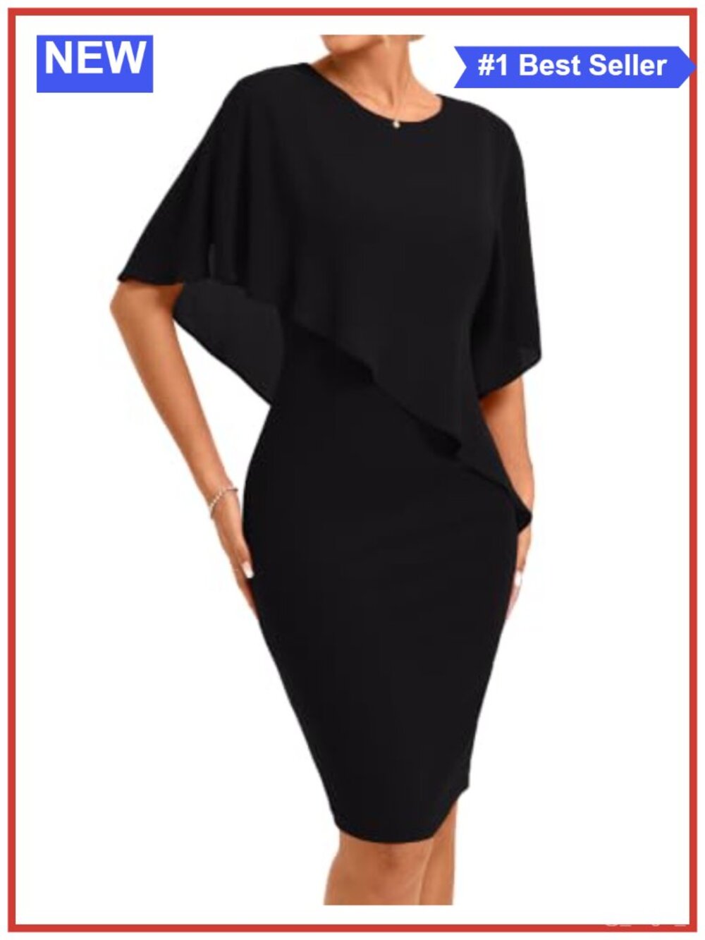 Chiffon Cape Midi Dress High Stretch Bodycon Formal